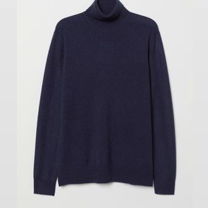 H&M 100% cashmere navy blue turtleneck XS